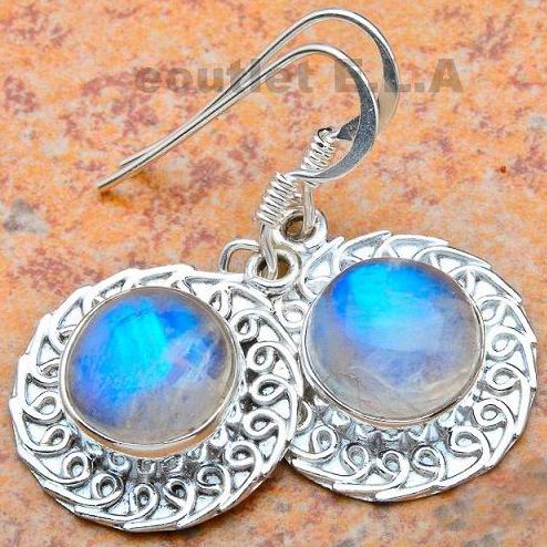 35mm GENUINE RAINBOW MOONSTONE SILVER EARRINGS